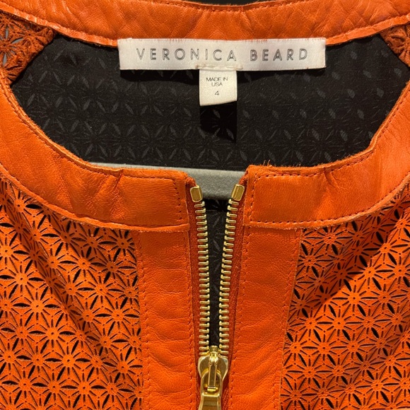RARE $1150 Veronica Beard laser cut Leather Dress Full Zipper Short Sleeve Sz 4 - Picture 4 of 16